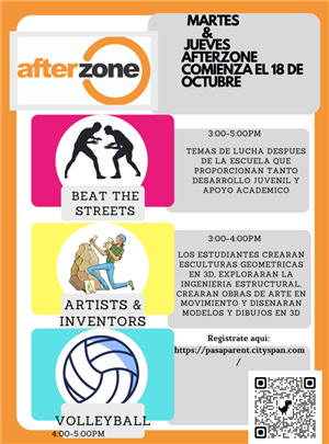 Martes y jueves afterzone comienza el 18 de octubre con beat the streets, artists y inventors y volleyball